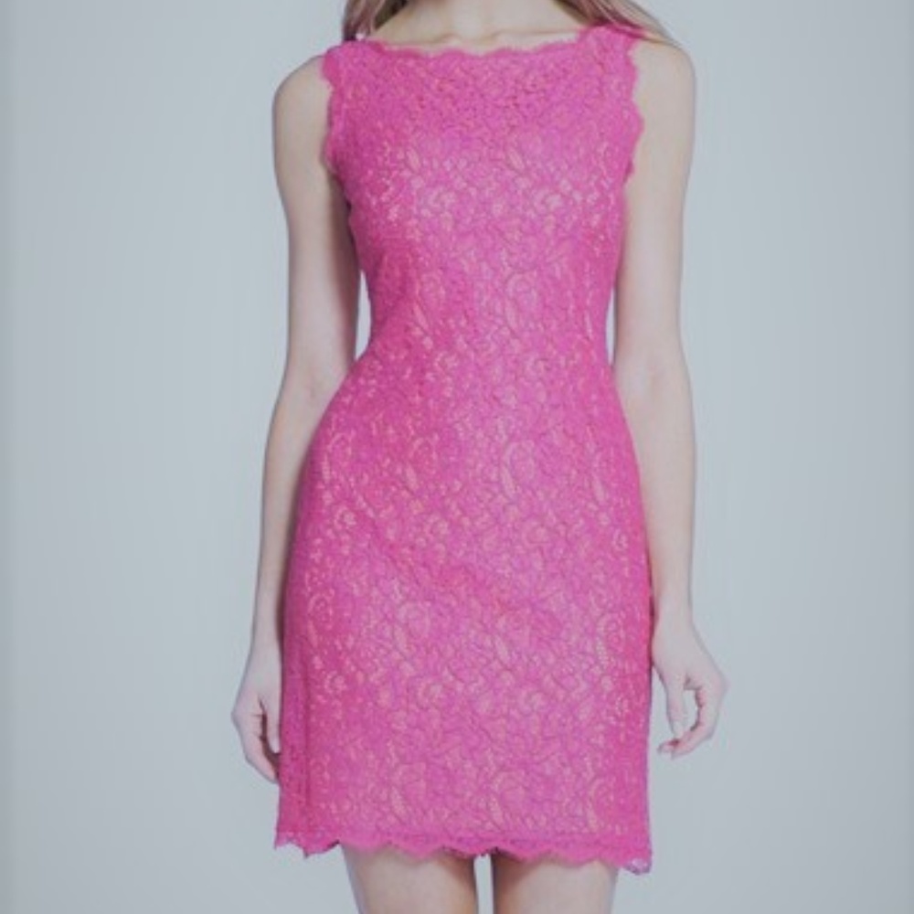 Hot Pink Lace Sheath Dress - Adrianna Papell